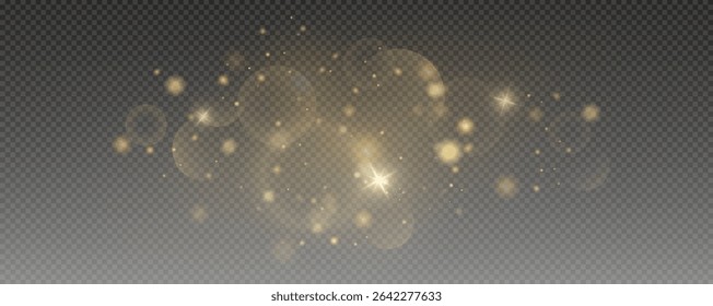 Bokeh light effect background, christmas gold dust, festive glitter dust for banners, cards, advertisement. Christmas glowing dust background png, vector.