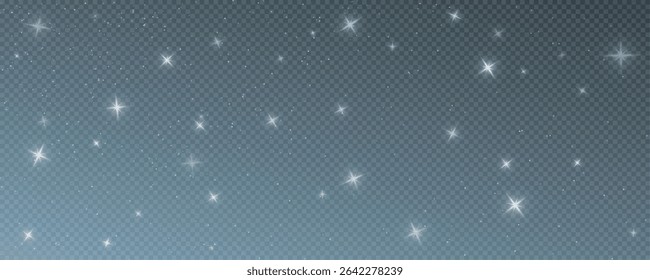 Bokeh light effect background, christmas white dust, festive glitter dust for banners, cards, advertisement. Christmas glowing dust background png, vector.