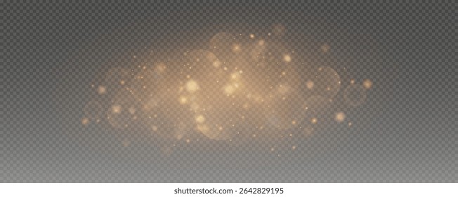 Bokeh light effect background, christmas gold dust, festive glitter dust for banners, cards, advertisement. Christmas glowing dust background png, vector.