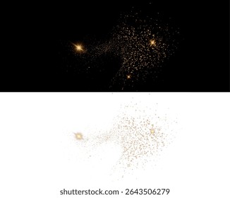 Bokeh light effect background, christmas gold dust, festive glitter dust for banners, cards, advertisement. Christmas glowing dust background png, vector.