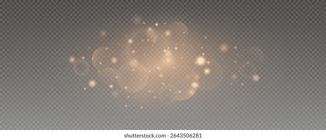 Bokeh light effect background, christmas gold dust, festive glitter dust for banners, cards, advertisement. Christmas glowing dust background png, vector.