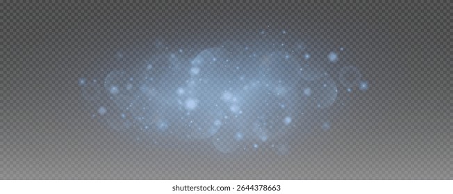 Bokeh light effect background, christmas blue dust, festive glitter dust for banners, cards, advertisement. Christmas glowing dust background png, vector.