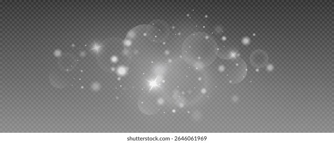 Bokeh light effect background, christmas white dust, festive glitter dust for banners, cards, advertisement. Christmas glowing dust background png, vector.