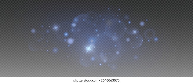 Bokeh light effect background, christmas blue dust, festive glitter dust for banners, cards, advertisement. Christmas glowing dust background png, vector.