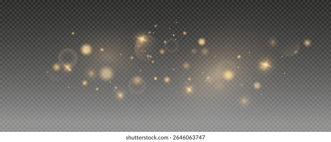 Bokeh light effect background, christmas gold dust, festive glitter dust for banners, cards, advertisement. Christmas glowing dust background png, vector.