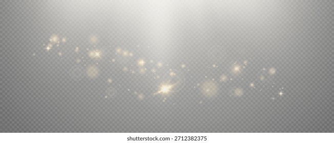 Bokeh light effect background, christmas gold dust, festive glitter dust for banners, cards, advertisement. Christmas glowing dust background png, vector.