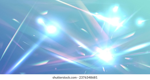 Bokeh light effect and glare glitter. Crystal Rainbow Light refraction pattern for adding effects to background layouts. Jewelry, prism or lens flar. Iridescent glowing sparkles vector set. 