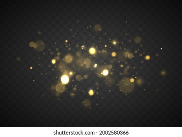 Bokeh light effect isolated on transparent background. Empty space for text. Magic concept. Christmas glowing golden bokeh confetti and spark overlay texture for your design. Dust yellow. Vector.