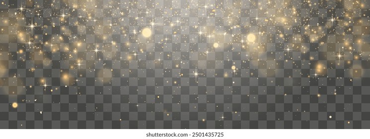 Bokeh light effect isolated on transparent background. Soft blurred bokeh and lights png. Festive golden glowing background. Vector Christmas design