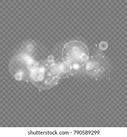 Bokeh light effect isolated on transparent background. Vector illustration with glittering star dust trail can be used for card decoration or background.
