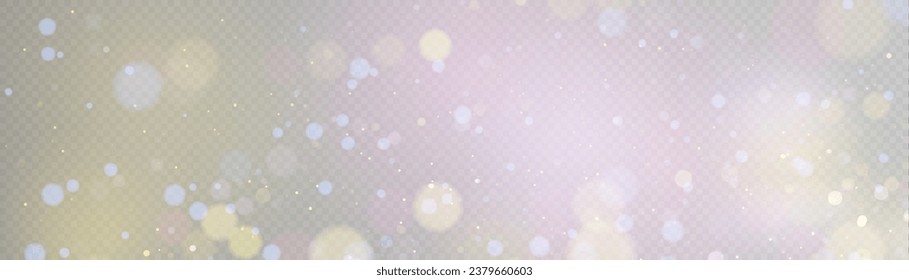 Bokeh light effect with lots of shiny shimmering particles isolated on transparent background. Glitter. Vector star cloud with dust.	