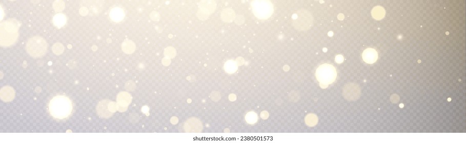 Bokeh light effect with lots of shiny shimmering particles isolated on transparent background. Glitter. Vector star cloud with dust.	
