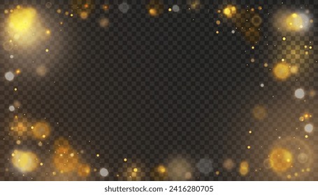 Bokeh light effect with lots of shiny shimmering particles isolated on transparent background. Glitter. Vector star cloud with dust.