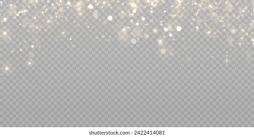 Efecto de la luz bokeh con muchas partículas brillantes aisladas en un fondo transparente. Glitter. Nubes de estrellas vectoras con polvo.	
