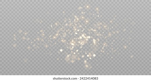 Bokeh light effect with lots of shiny shimmering particles isolated on transparent background. Glitter. Vector star cloud with dust.	
