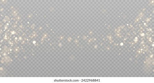 Bokeh light effect with lots of shiny shimmering particles isolated on transparent background. Glitter. Vector star cloud with dust.	
