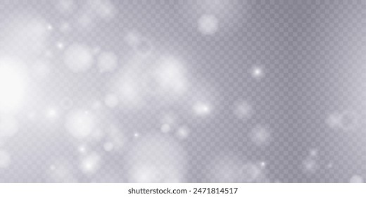 Bokeh light effect with lots of shiny shimmering particles isolated on transparent background. Glitter. Vector star cloud with dust.	