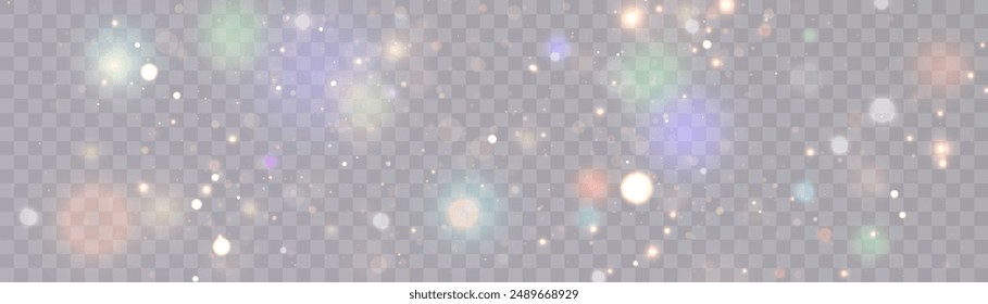 Bokeh light effect with lots of shiny shimmering particles isolated on transparent background. Glitter. Vector star cloud with dust.	

