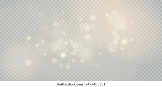 Bokeh-Lichteffekt mit vielen glänzend schimmernden Teilchen einzeln auf transparentem Hintergrund. Glitzer. Vektorgrafik 