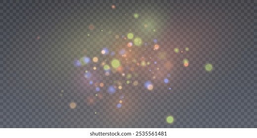 Bokeh light effect with lots of shiny shimmering particles isolated on transparent background. Glitter. Vector star cloud with dust.	