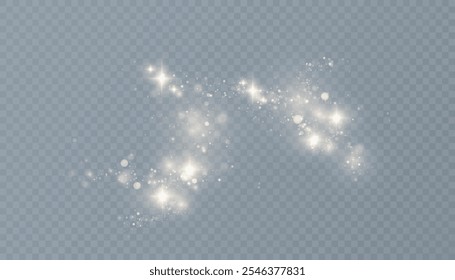 Efeito de luz Bokeh com muitas partículas brilhantes cintilantes isoladas no fundo transparente. Brilho. Nuvem de estrela vetorial com poeira.