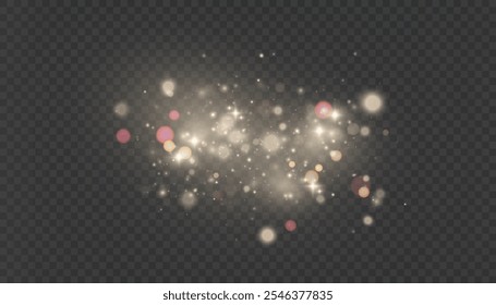 Bokeh light effect with lots of shiny shimmering particles isolated on transparent background. Glitter. Vector star cloud with dust.