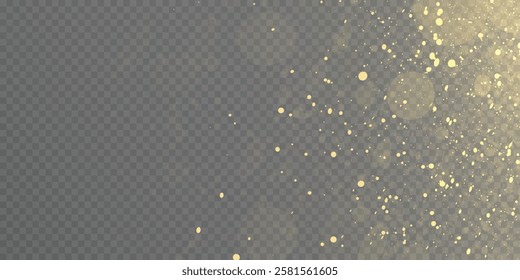 Bokeh light effect with lots of shiny shimmering particles isolated on transparent background. Glitter. Vector star cloud with dust.	