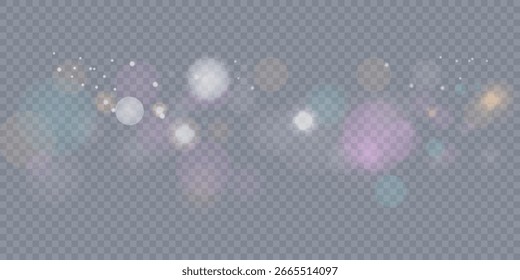 Bokeh light effect with lots of shiny shimmering particles isolated on transparent background. Glitter. Vector star cloud with dust. 