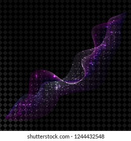 Bokeh light glitter round wave line with sparkling particles. Vector glitter light mist flare trace. Magic sparkle golden smoke trail effect on transparent background