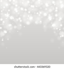Bokeh light gray sparkles on transparency background vector illustration. Glowing glittering particles element for special Effects. Abstract design.