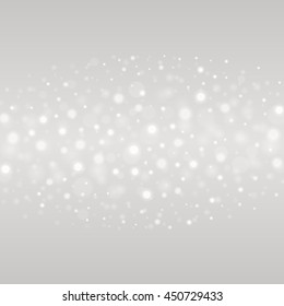 Bokeh light gray sparkles on transparency background vector illustration. Glowing glittering particles element for special Effects. Abstract design.