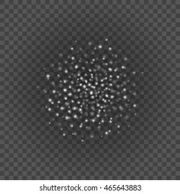 Bokeh light gray sparkles on transparency background vector illustration. Glowing glittering particles element for special Effects. Abstract design.