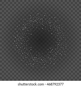 Bokeh light gray sparkles on transparency background vector illustration. Glowing glittering particles element for special Effects. Abstract design.