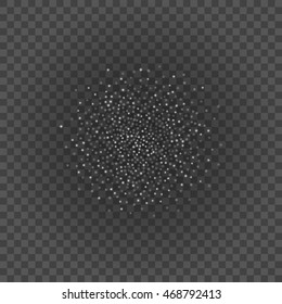 Bokeh light gray sparkles on transparency background vector illustration. Glowing glittering particles element for special Effects. Abstract design.