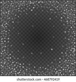 Bokeh light gray sparkles on transparency background vector illustration. Glowing glittering particles element for special Effects. Abstract design.