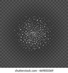 Bokeh light gray sparkles on transparency background vector illustration. Glowing glittering particles element for special Effects. Abstract design.