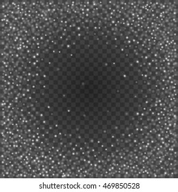 Bokeh light gray sparkles on transparency background vector illustration. Glowing glittering particles element for special Effects. Abstract design.