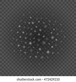Bokeh light gray sparkles on transparency background vector illustration. Glowing glittering particles element for special Effects. Abstract design.