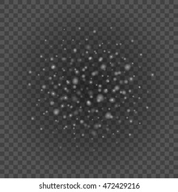 Bokeh light gray sparkles on transparency background vector illustration. Glowing glittering particles element for special Effects. Abstract design.