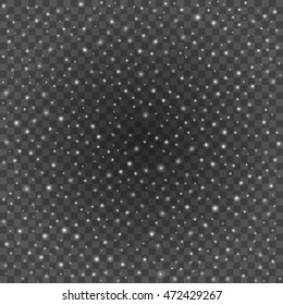 Bokeh light gray sparkles on transparency background vector illustration. Glowing glittering particles element for special Effects. Abstract design.