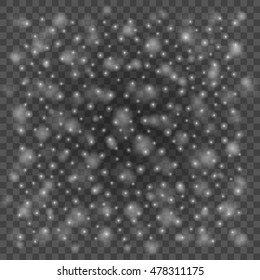 Bokeh light gray sparkles on transparency background vector illustration. Glowing glittering particles element for special Effects. Abstract design.