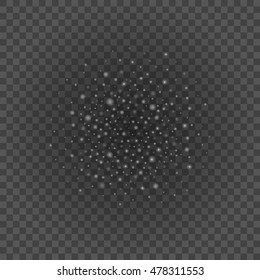 Bokeh light gray sparkles on transparency background vector illustration. Glowing glittering particles element for special Effects. Abstract design.