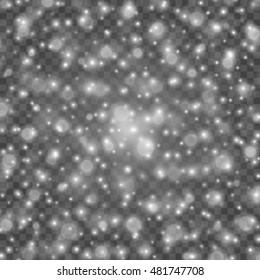 Bokeh light gray sparkles on transparency background vector illustration. Glowing glittering particles element for special Effects. Abstract design.