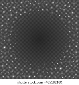 Bokeh light gray sparkles on transparency background vector illustration. Glowing glittering particles element for special Effects. Abstract design.