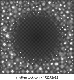 Bokeh light gray sparkles on transparency background vector illustration. Glowing glittering particles element for special Effects. Abstract design.