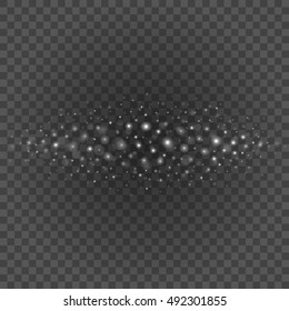 Bokeh light gray sparkles on transparency background vector illustration. Glowing glittering particles element for special Effects. Abstract design.