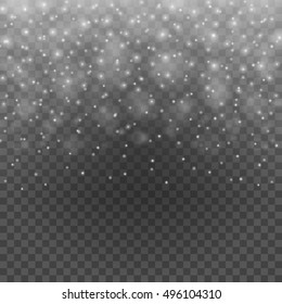 Bokeh light gray sparkles on transparency background vector illustration. Glowing glittering particles element for special Effects. Abstract design.