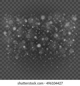 Bokeh light gray sparkles on transparency background vector illustration. Glowing glittering particles element for special Effects. Abstract design.
