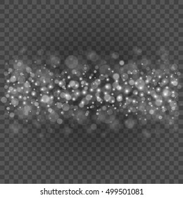 Bokeh light gray sparkles on transparency background vector illustration. Glowing glittering particles element for special Effects. Abstract design.