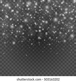 Bokeh light gray sparkles on transparency background vector illustration. Glowing glittering particles element for special Effects. Abstract design